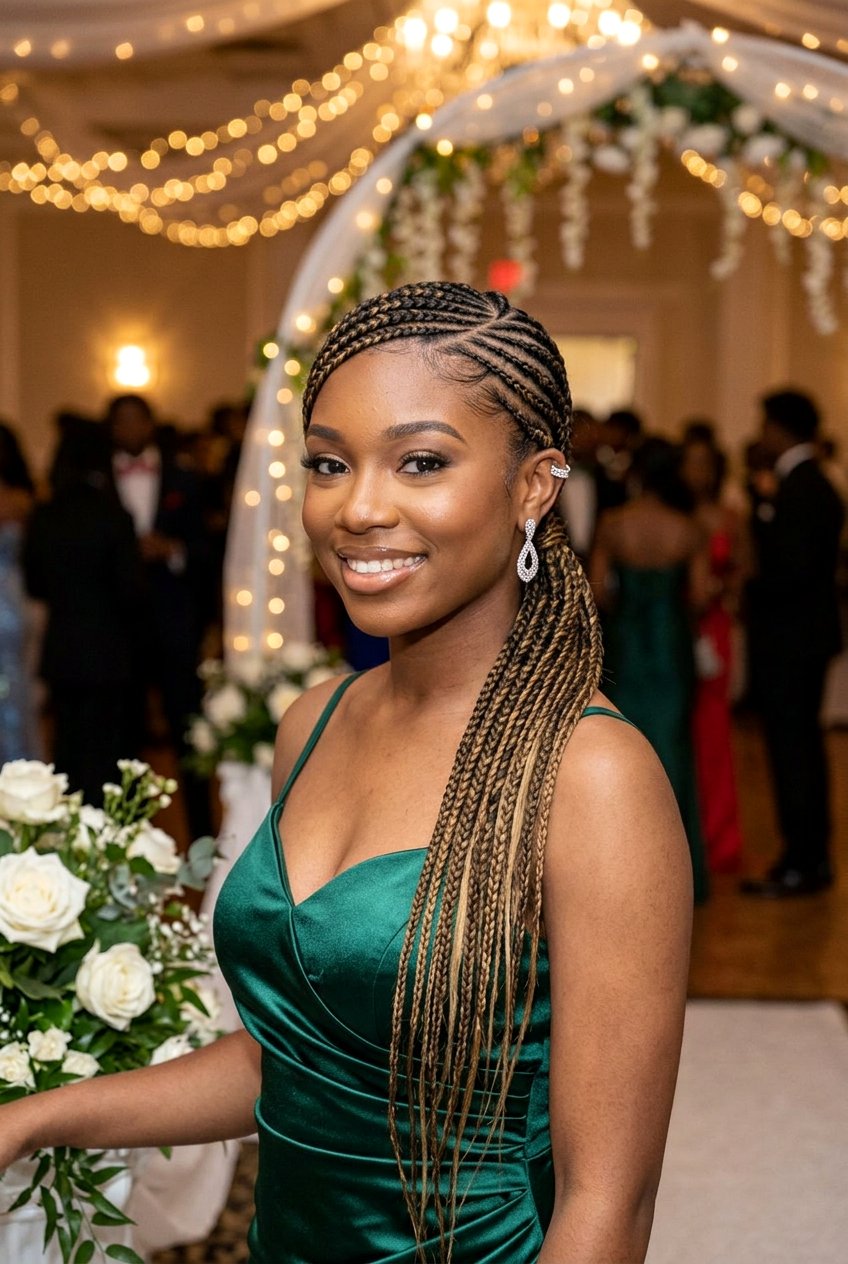 Dutch Braid Updo with Curls - 20 prom braid styles for black women - 20 prom braid styles for black women