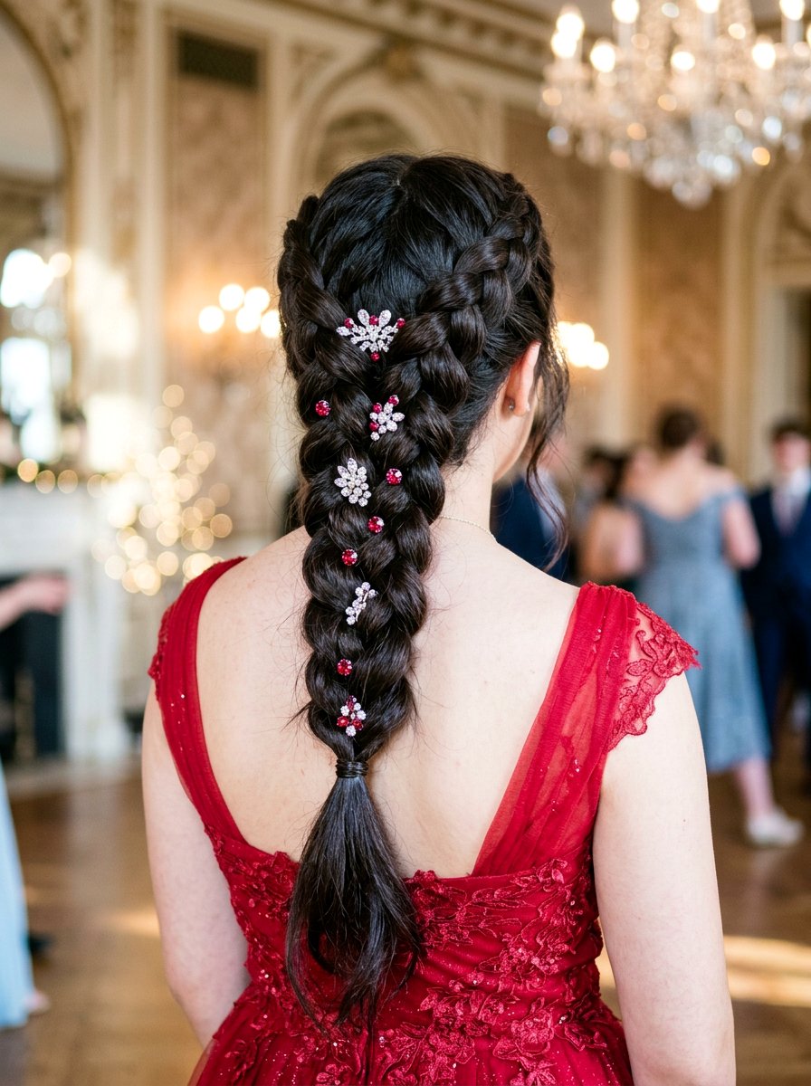 Dutch Braid With Rhinestone Hair Clips - 20 prom hairstyles with rhinestone clips - 20 prom hairstyles with rhinestone clips