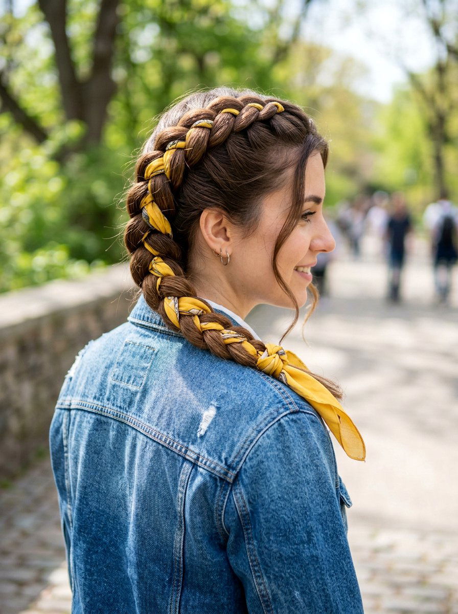 Dutch Braid With Scarf - 20 scarf braid hairstyle for women - 20 scarf braid hairstyle for women