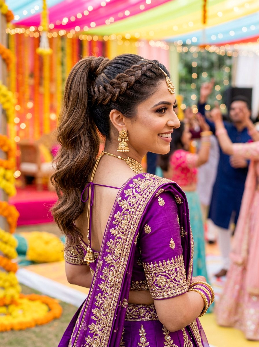 Dutch Braid into High Ponytail - 20 sangeet ponytail hairstyle - 20 sangeet ponytail hairstyle