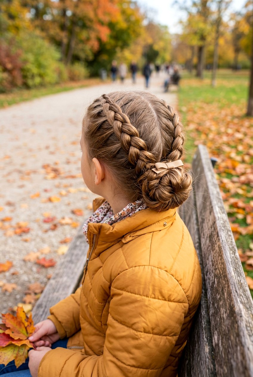 Dutch Braided Low Bun For Little Girls - 20 little girls school bun hairstyle - 20 little girls school bun hairstyle