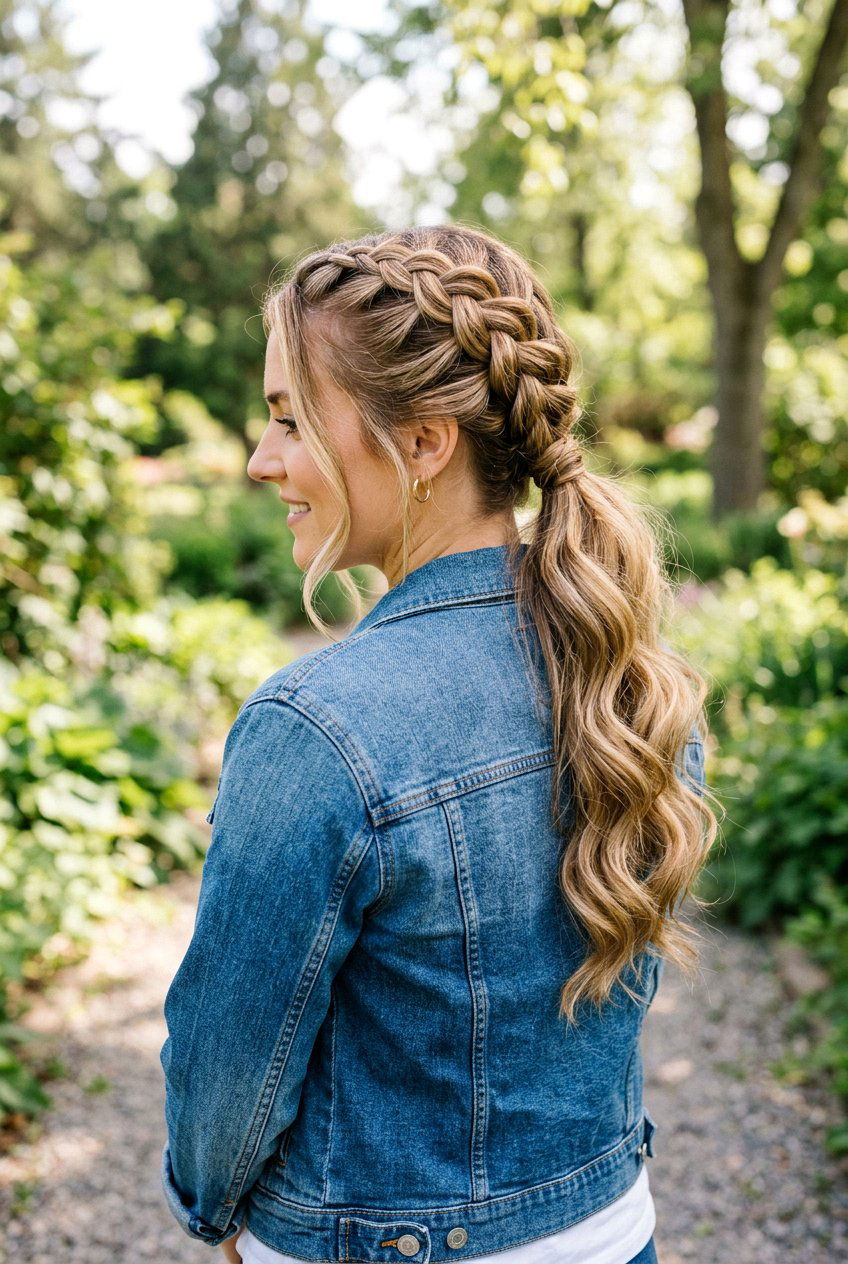 Dutch Braided Low Ponytail With Loose Waves - 20 braided low ponytail with waves - 20 braided low ponytail with waves