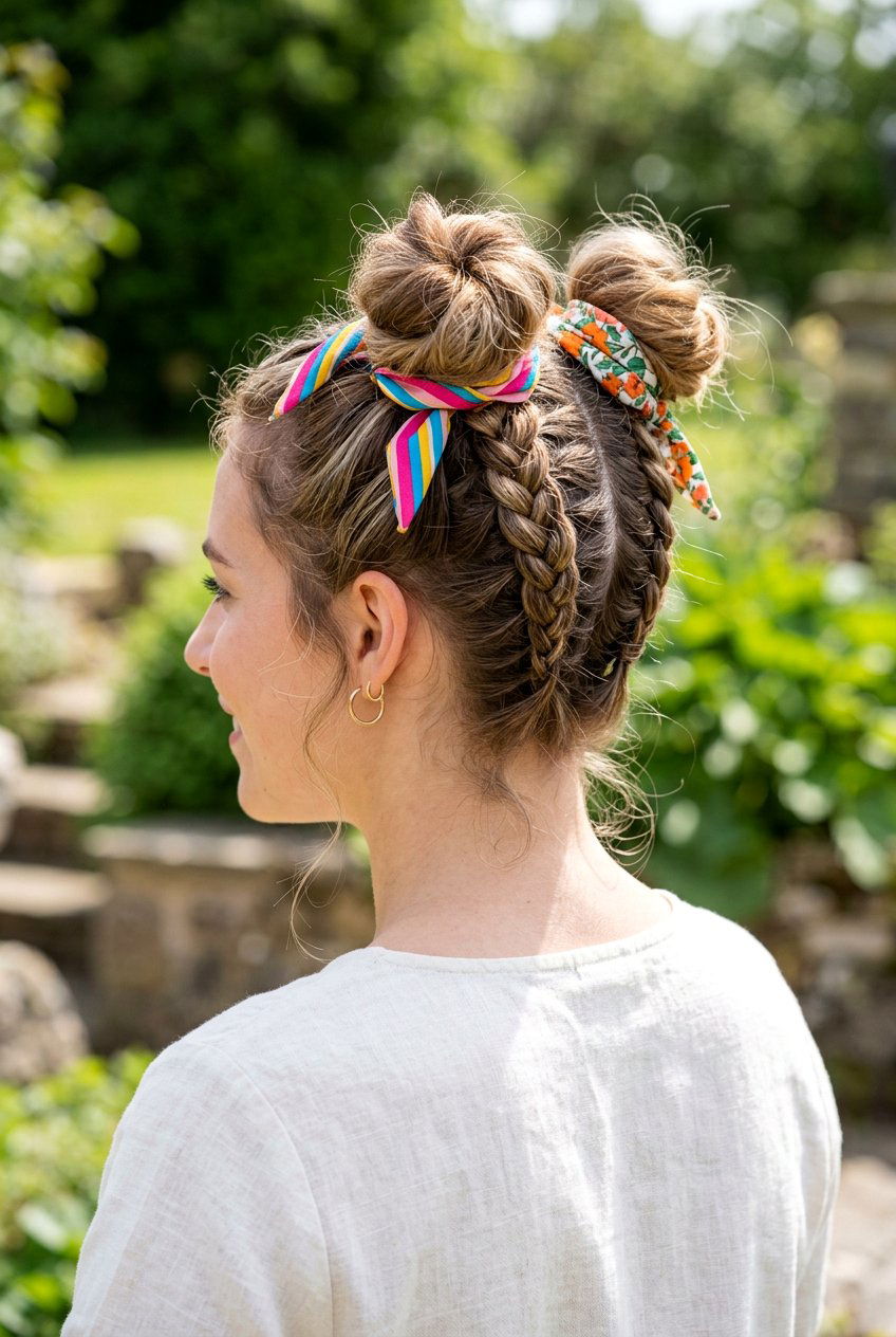 Dutch Braided Space Bun - 20 cottagecore braided hairstyle for women - 20 cottagecore braided hairstyle for women