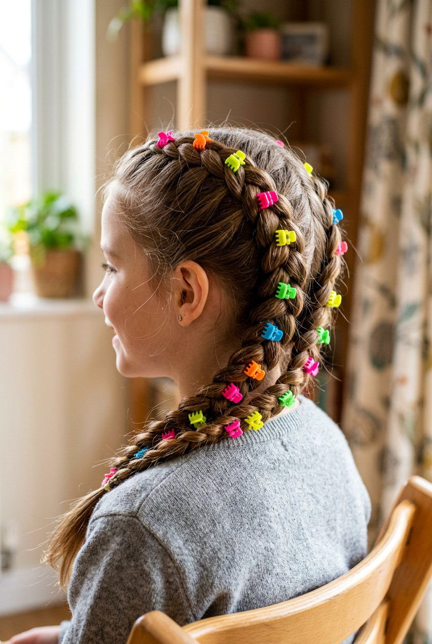 Dutch Braids With Mini Grabs - 20 cute clip hairstyles for girls - 20 cute clip hairstyles for girls