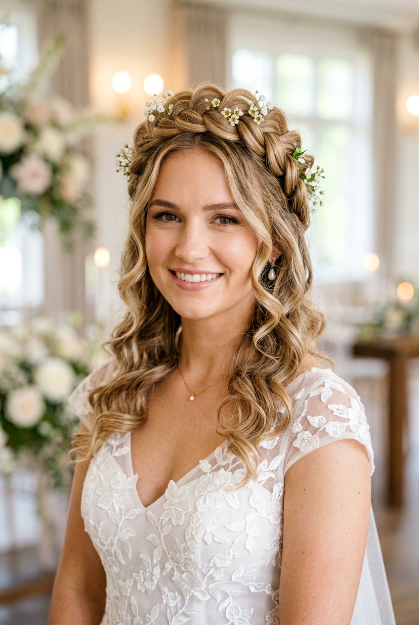 Dutch Bridal Braid Crown With Loose Curls - 20 bridal braid crown with loose curls - 20 bridal braid crown with loose curls