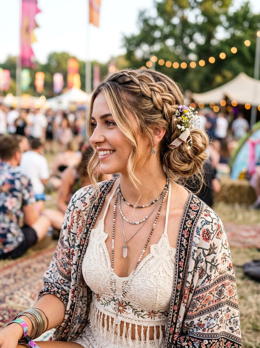 Dutch Crown Braid Into Low Bun - 20 rave braid buns hairstyle - 20 rave braid buns hairstyle