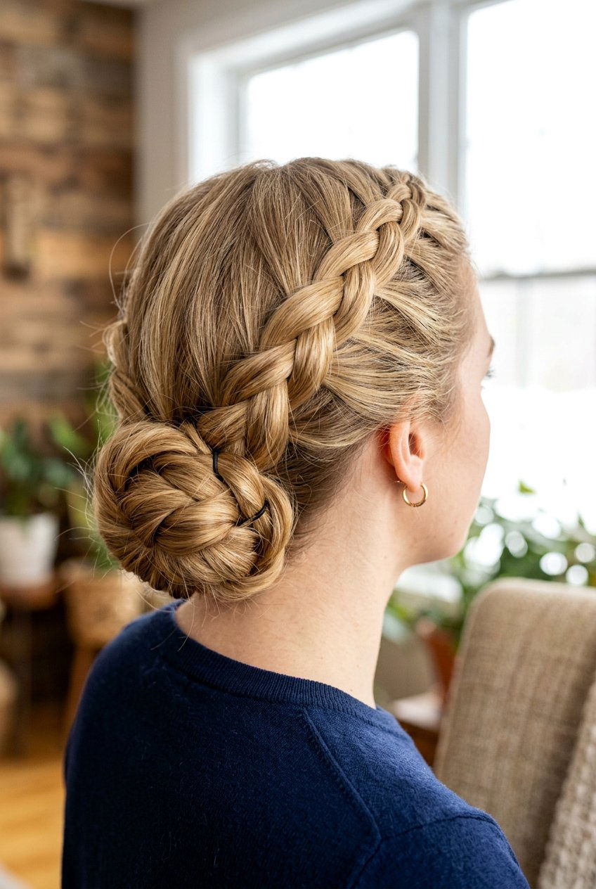 Dutch braid low bun - 20 prom updo hairstyles - 20 prom updo hairstyles