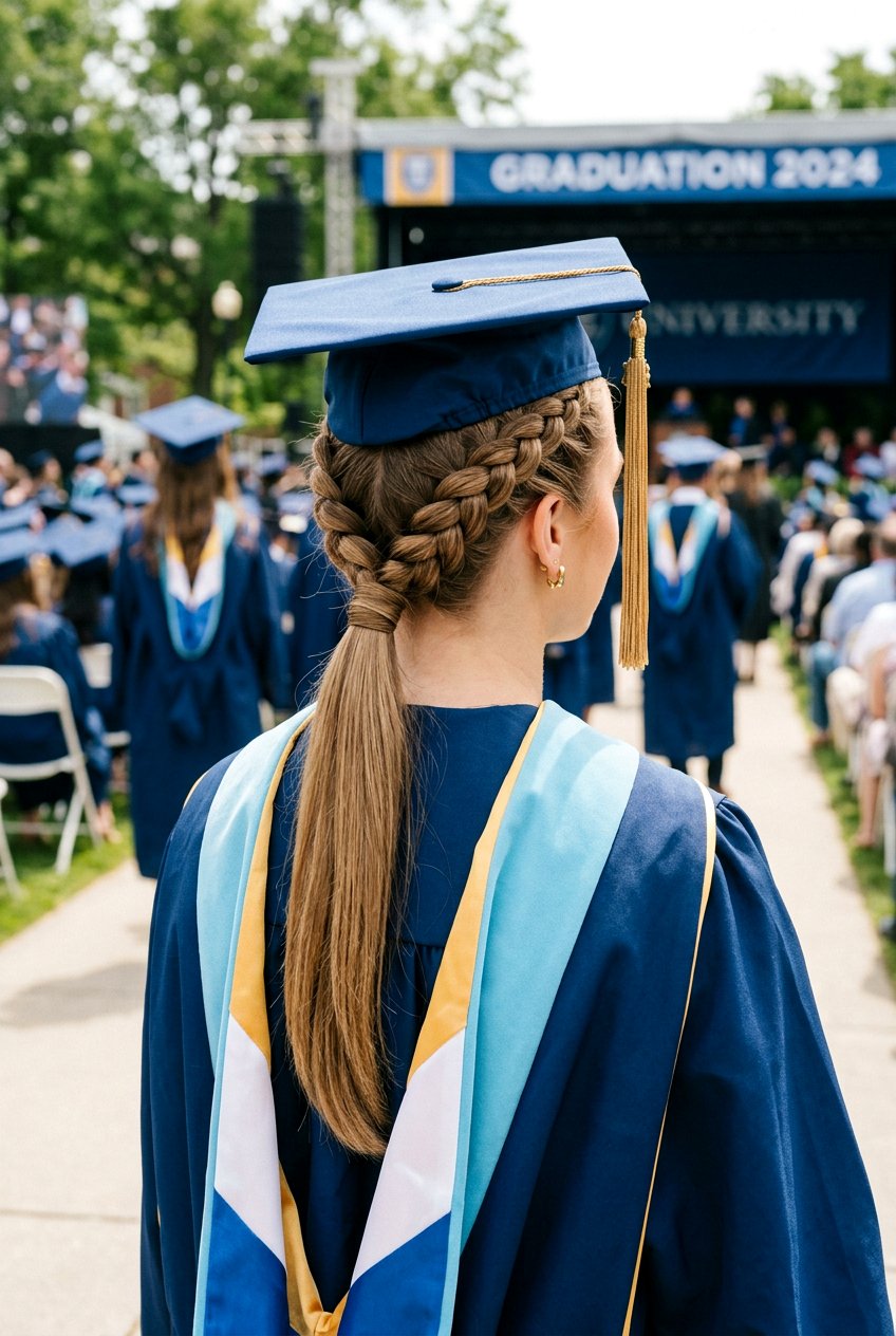 Dutch braid low ponytail graduation - 20 graduation hairstyles with braids - 20 graduation hairstyles with braids