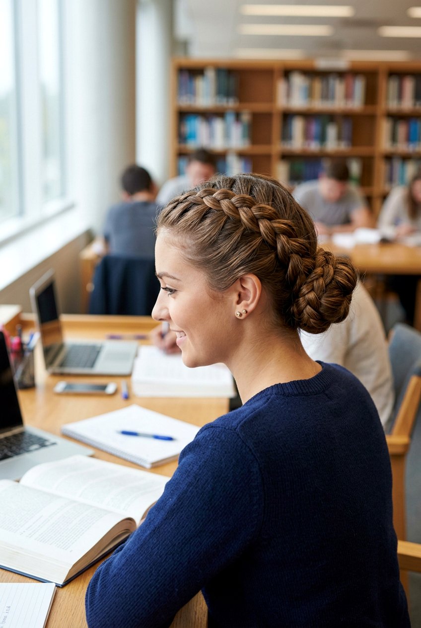 Dutch braided bun for university - 20 dark academia bun for women - 20 dark academia bun for women