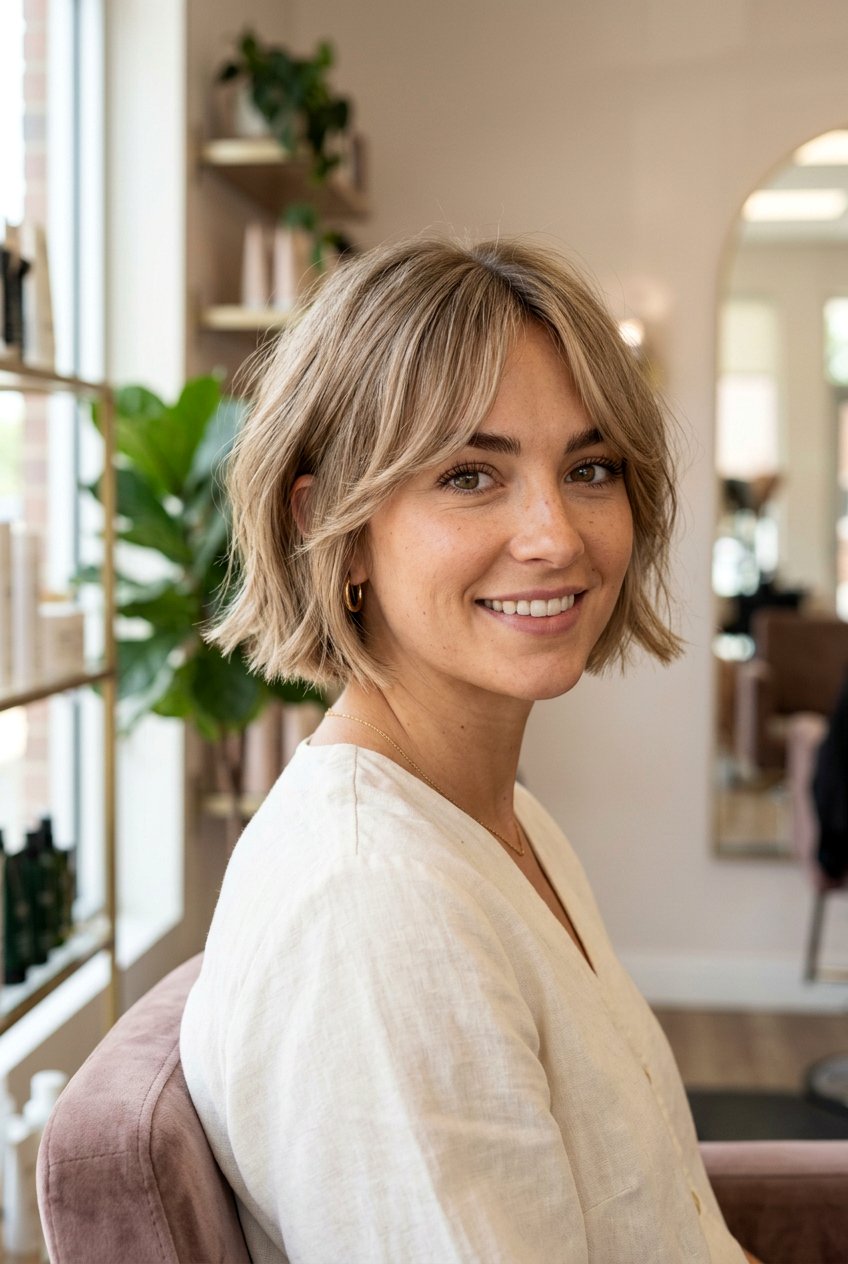 Ear Length Bob With Curtain Bangs - 20 ear length bob haircut - 20 ear length bob haircut