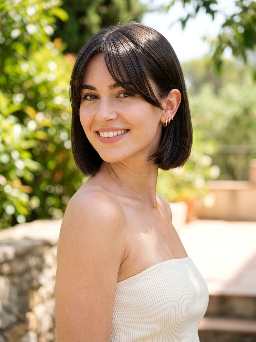 Ear Length French Bob With Curtain Fringe - 20 french bob with curtain fringe - 20 french bob with curtain fringe