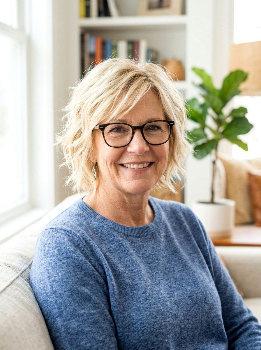 Ear Length Shaggy Blonde Hair with Glasses - 20 short shag with glasses for older women - 20 short shag with glasses for older women