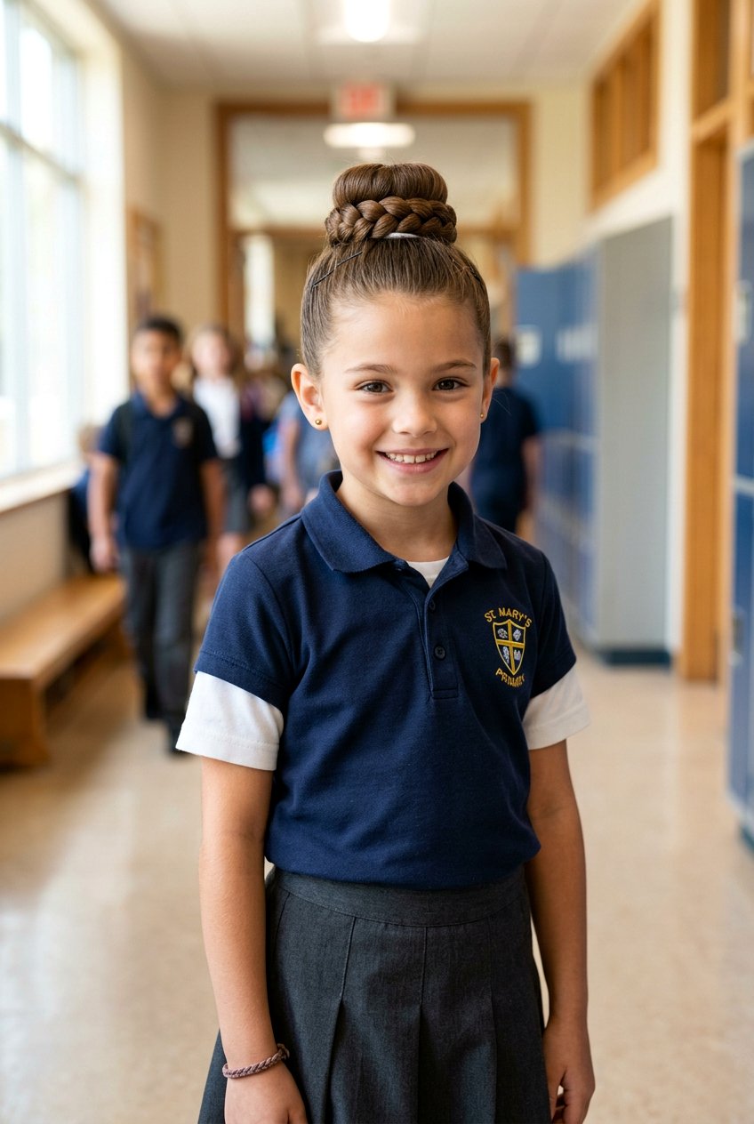 Easy Braided Top Bun For Little Girls - 20 little girls school bun hairstyle - 20 little girls school bun hairstyle