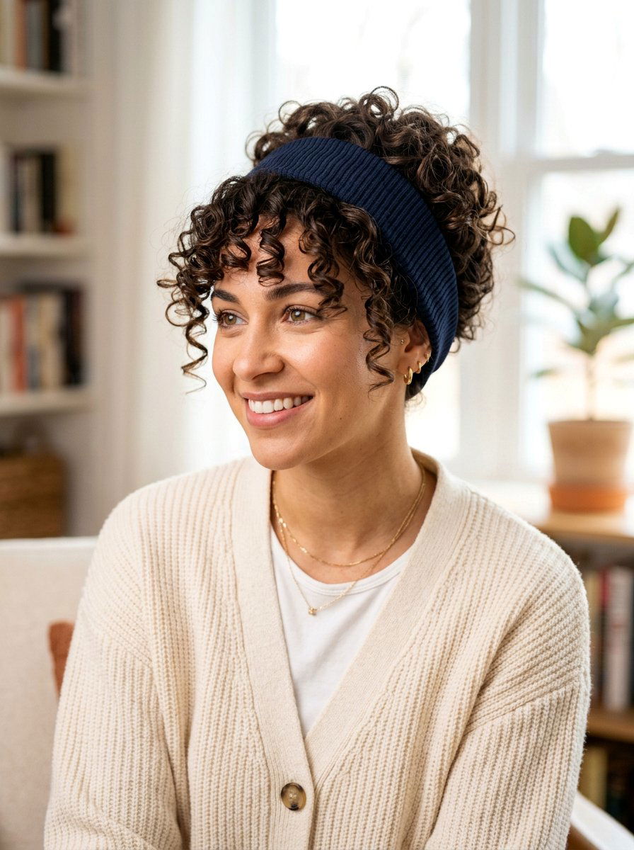 Easy Curly Hair Headband Updo - 20 easy work hairstyle for long curly hair - 20 easy work hairstyle for long curly hair