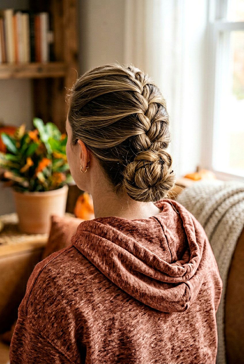 Easy French Braid Bun - 20 mom quick grocery run bun - 20 mom quick grocery run bun