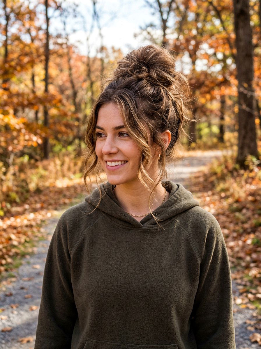 Easy Messy Bun - 20 easy hairstyle for school run moms - 20 easy hairstyle for school run moms