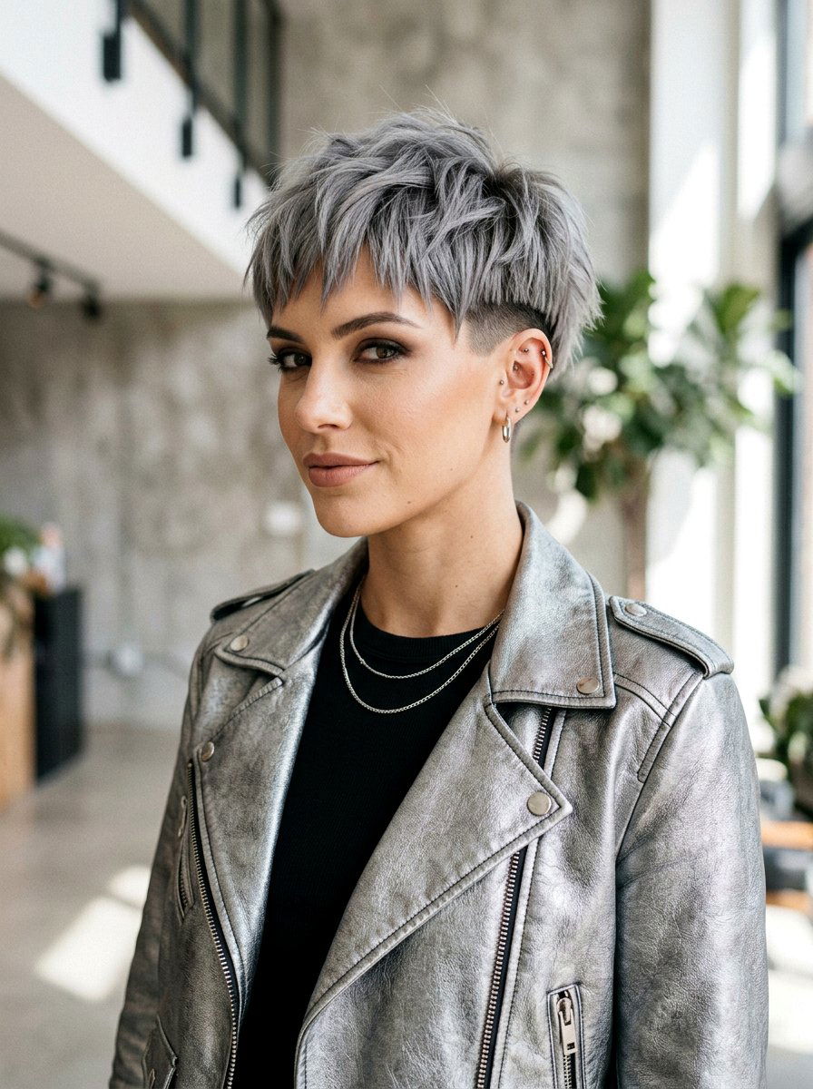 Edgy Gray Pixie With Disconnected Layers - 20 short gray pixie with layers - 20 short gray pixie with layers