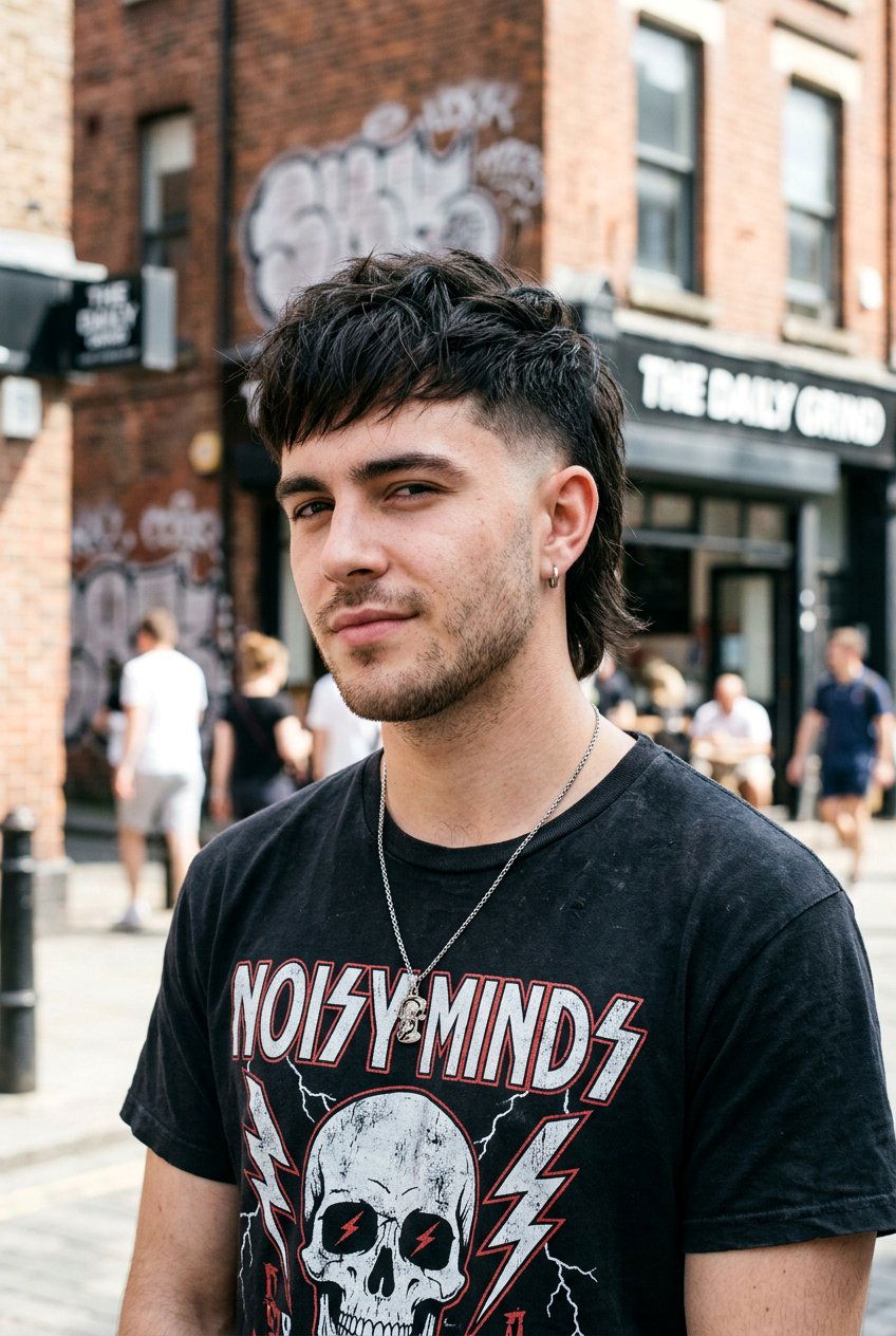 Edgy Straight Hair Burst Fade Mullet - 20 burst fade mullet for men with straight hair - 20 burst fade mullet for men with straight hair