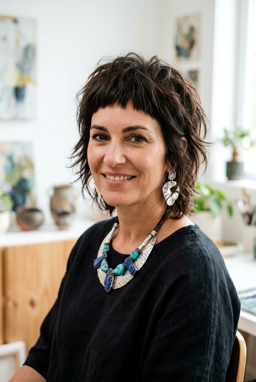 Edgy Wolf Cut With Micro Bangs - 20 wolf cut for women over 40 - 20 wolf cut for women over 40