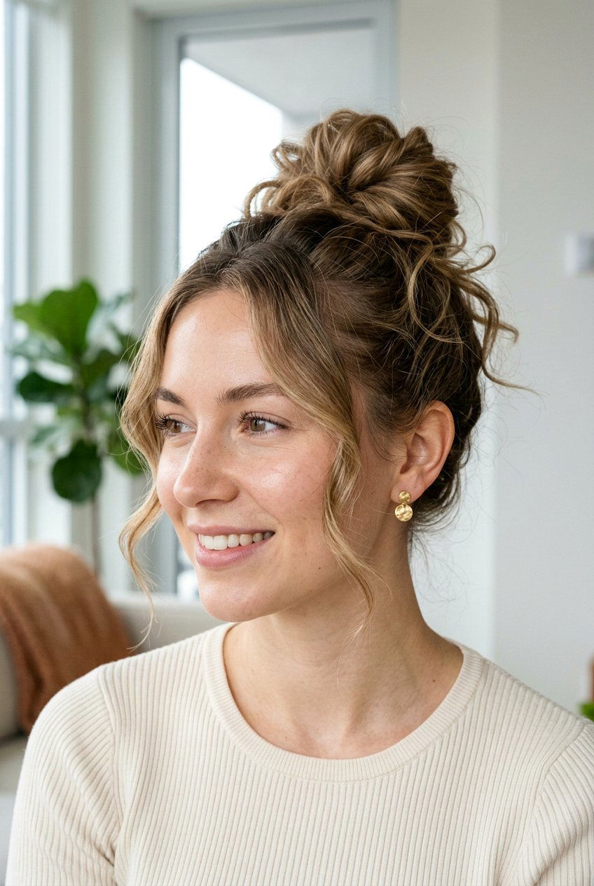Effortless Messy High Bun - 20 clean girl hairstyles - 20 clean girl hairstyles