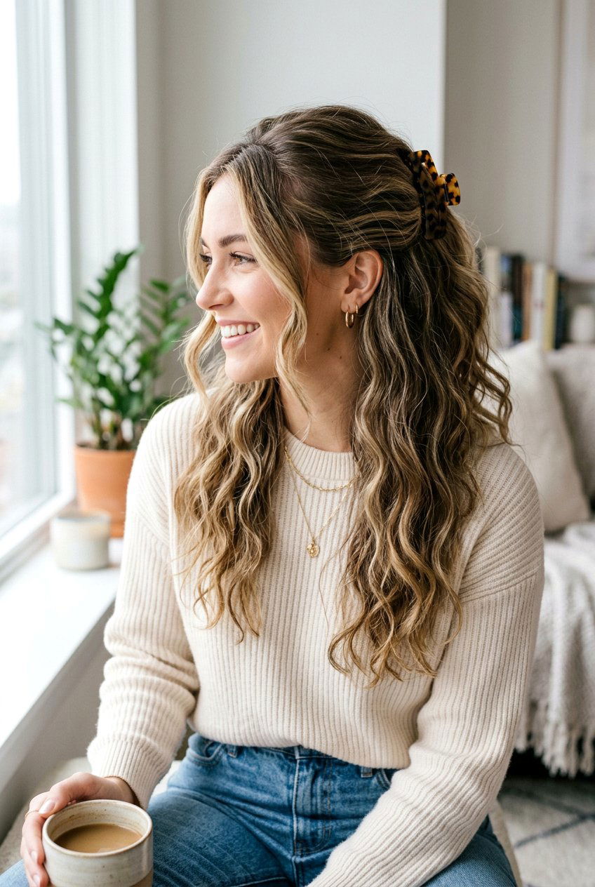 Effortless Waves With Claw Clip Half Up - 20 effortless waves hairstyle - 20 effortless waves hairstyle