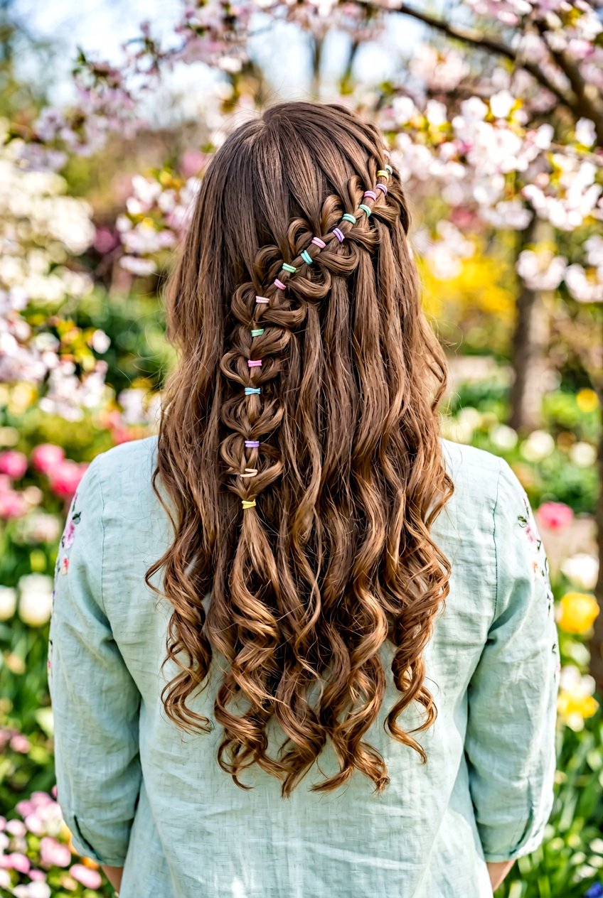 Elastic Waterfall Braid Easter Hair - 20 easter braid hairstyles - 20 easter braid hairstyles