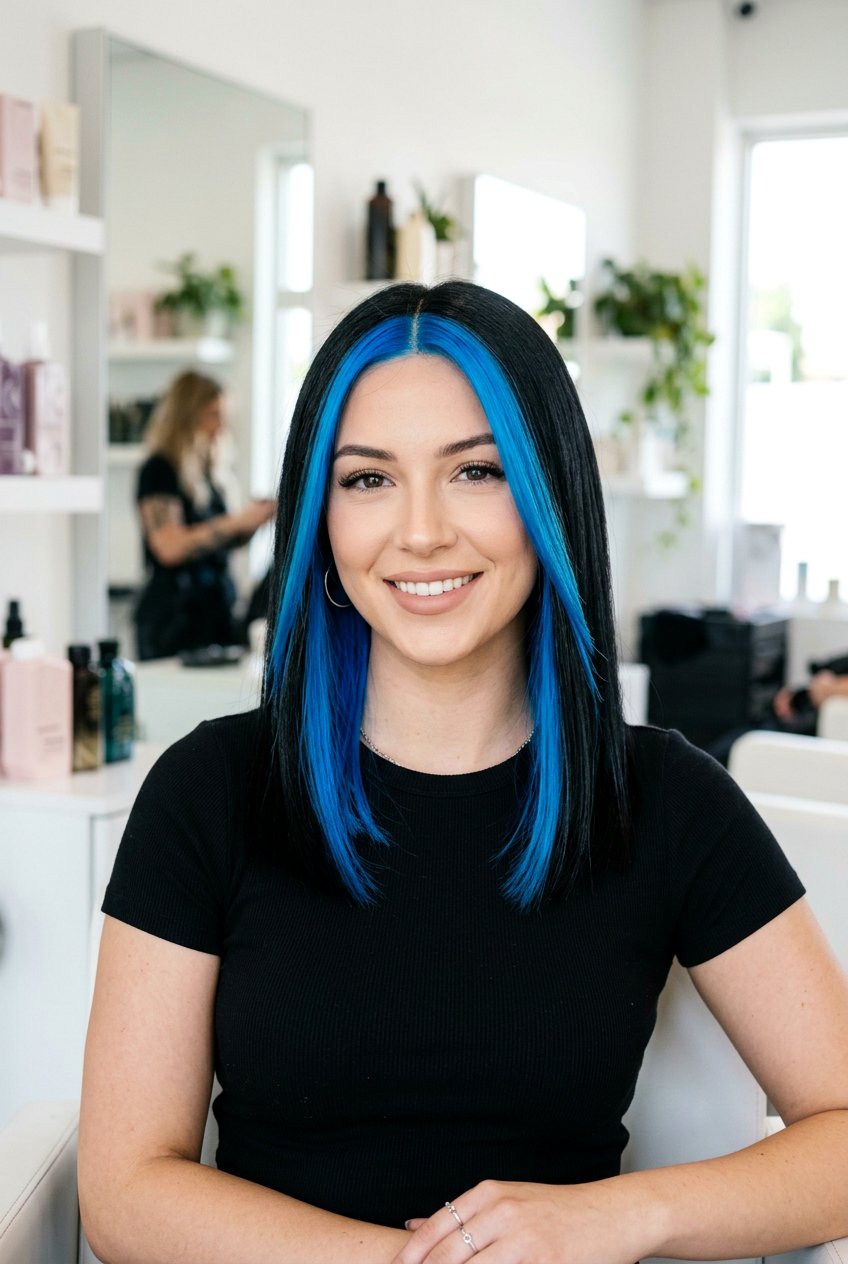 Electric Blue Money Piece on Black Hair - 20 blue money piece on black hair - 20 blue money piece on black hair