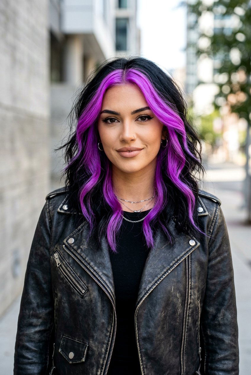 Electric Lilac Money Piece On Dark Hair - 20 lilac money piece on dark hair - 20 lilac money piece on dark hair