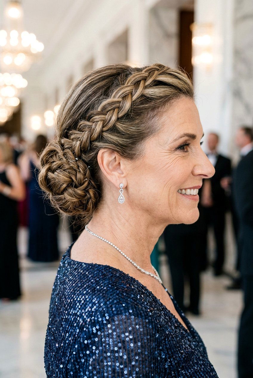 Elegant Braided Low Bun - 20 formal hairstyles for mature women - 20 formal hairstyles for mature women