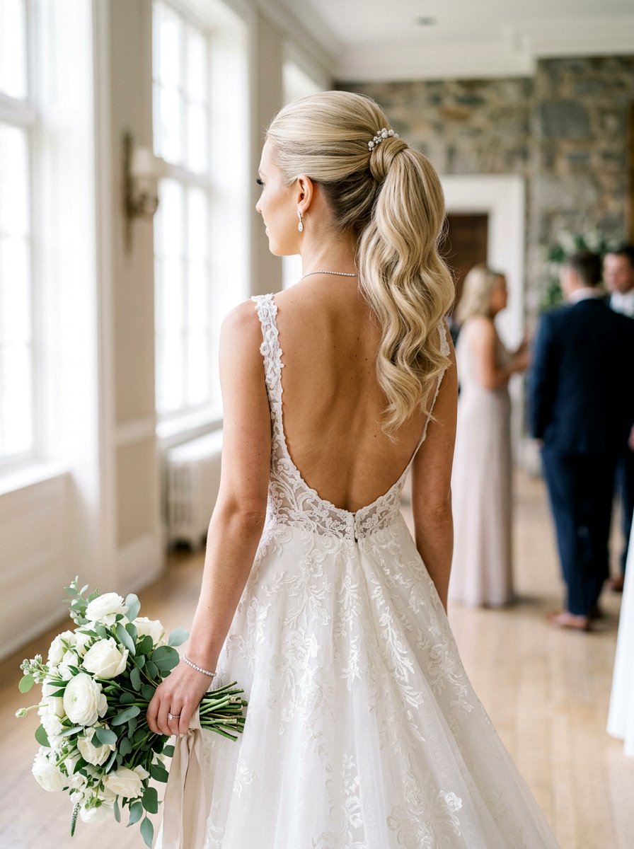Elegant Bridal Ponytail - 20 glamorous bridal hairstyle ideas - 20 glamorous bridal hairstyle ideas