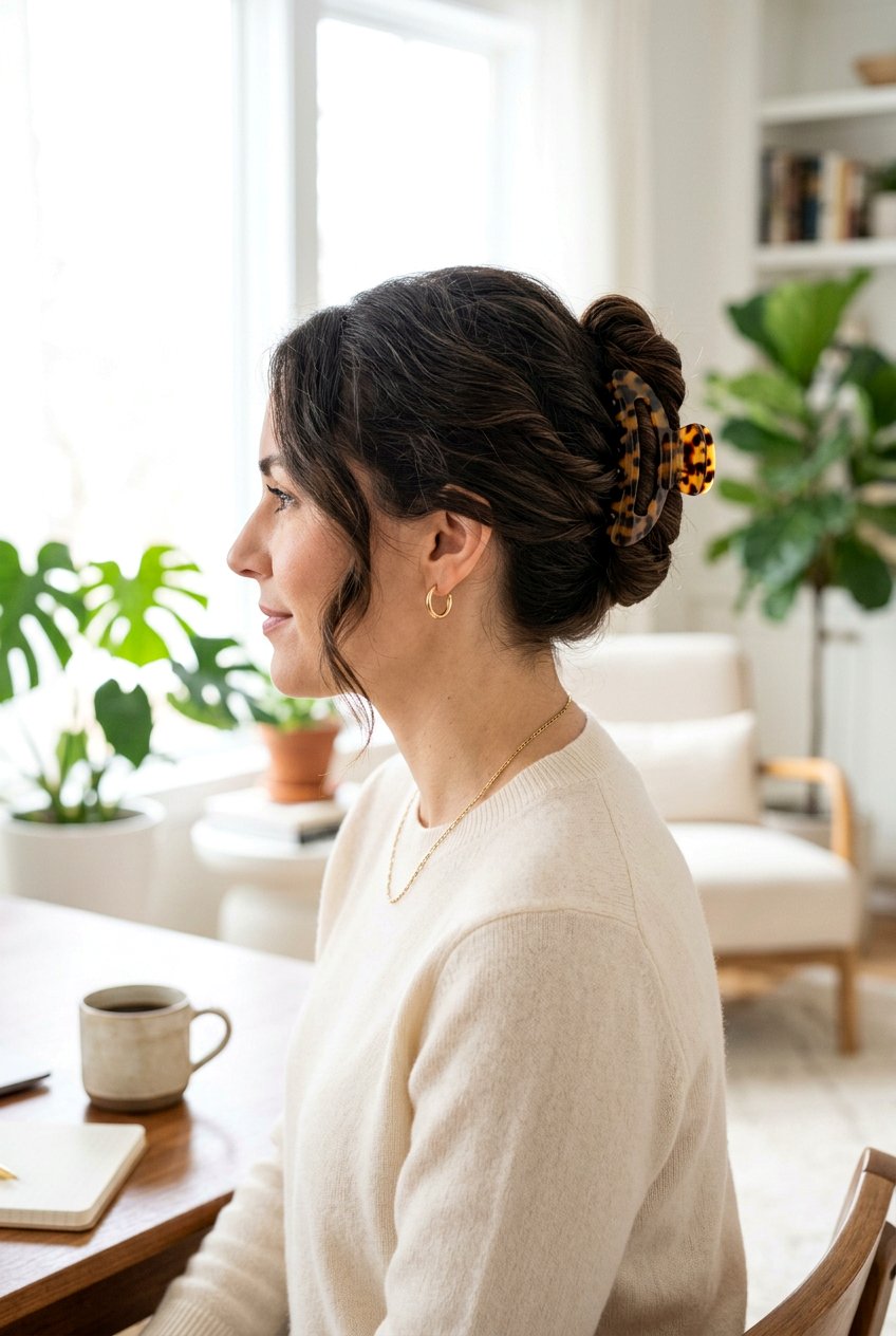 Elegant Claw Clip Updo - 20 mom polished date night hairstyle - 20 mom polished date night hairstyle