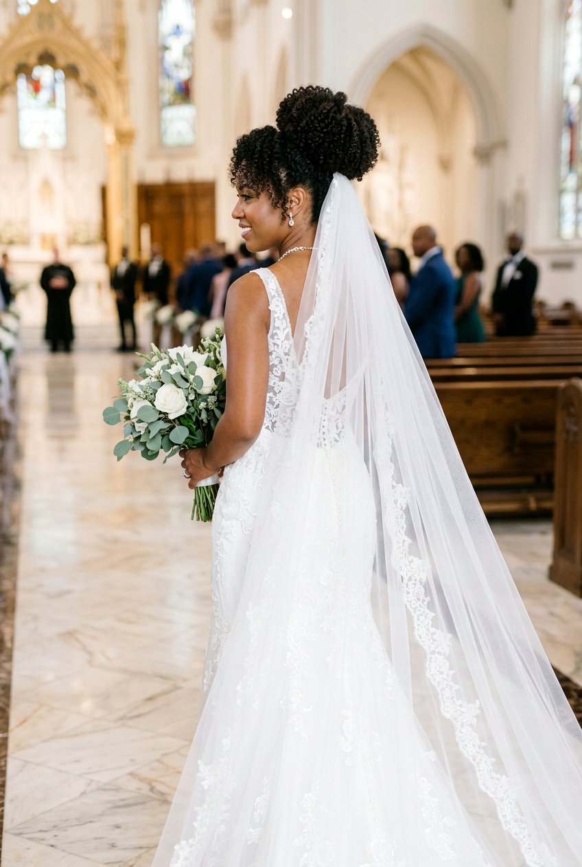 Elegant Curly Sock Bun - 20 bridal curly updo for natural hair - 20 bridal curly updo for natural hair