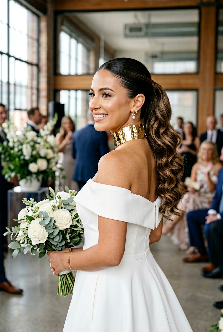20 Gorgeous Modern Bridal Ponytail with Curls for Brides