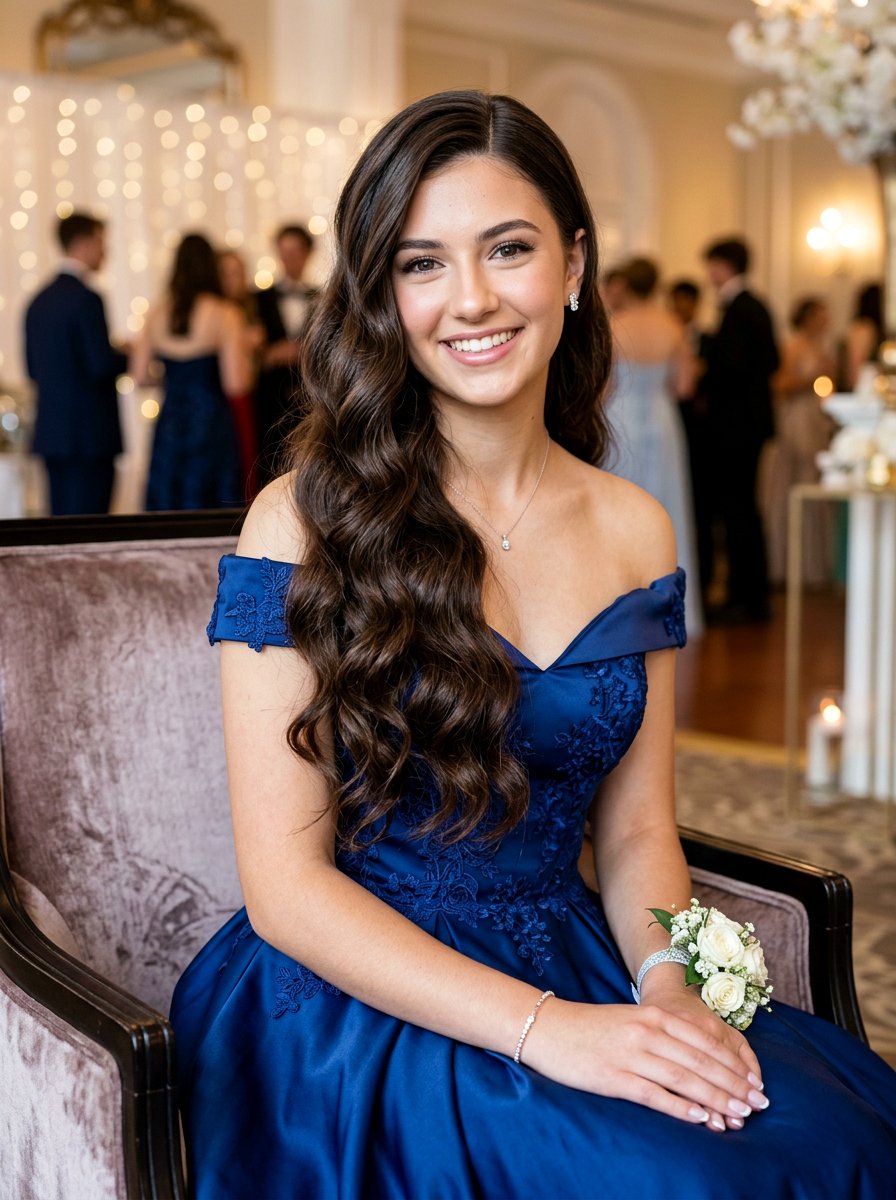 Elegant Long Waves with Deep Side Part - 20 teen girls hairstyle ideas for prom - 20 teen girls hairstyle ideas for prom