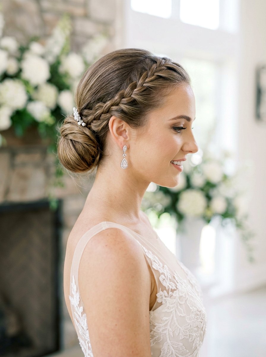 Elegant Side Braid Chignon - 20 side braided bridal bun - 20 side braided bridal bun