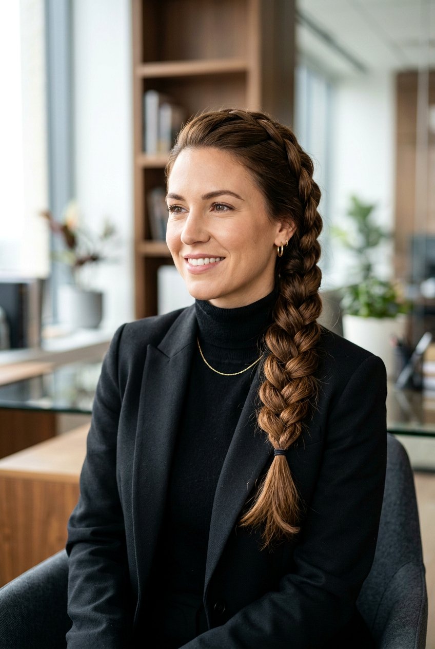 Elegant Side Braid - 20 polished hairstyle for job interview - 20 polished hairstyle for job interview