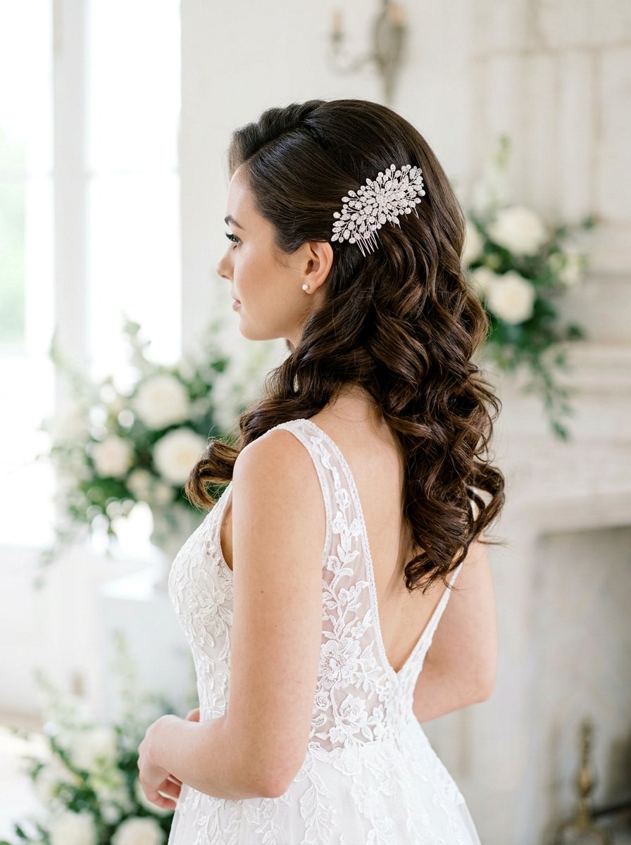 Elegant Side Swept Curls With Comb - 20 side swept curls for bride - 20 side swept curls for bride
