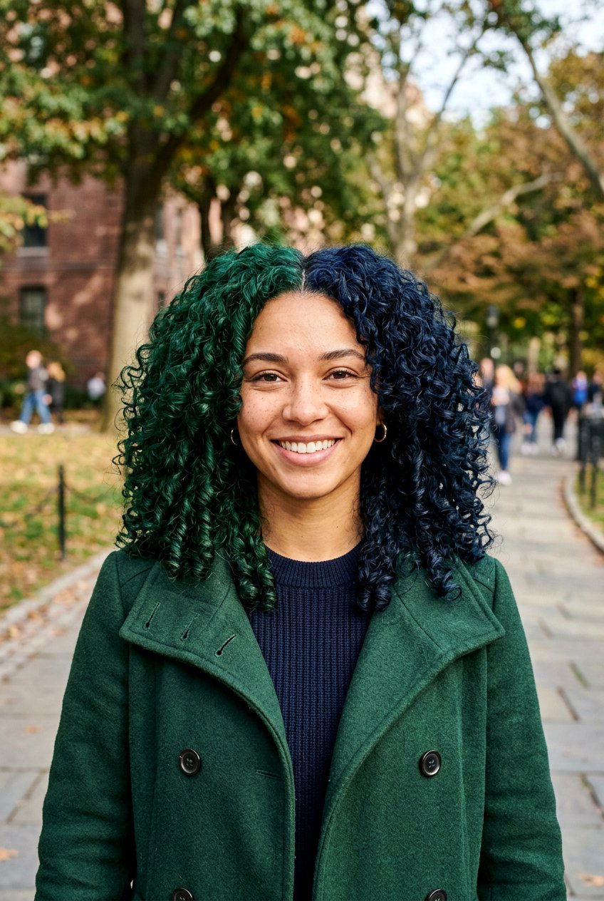 Emerald Green And Navy Blue Split Dye - 20 alternative split hair color - 20 alternative split hair color