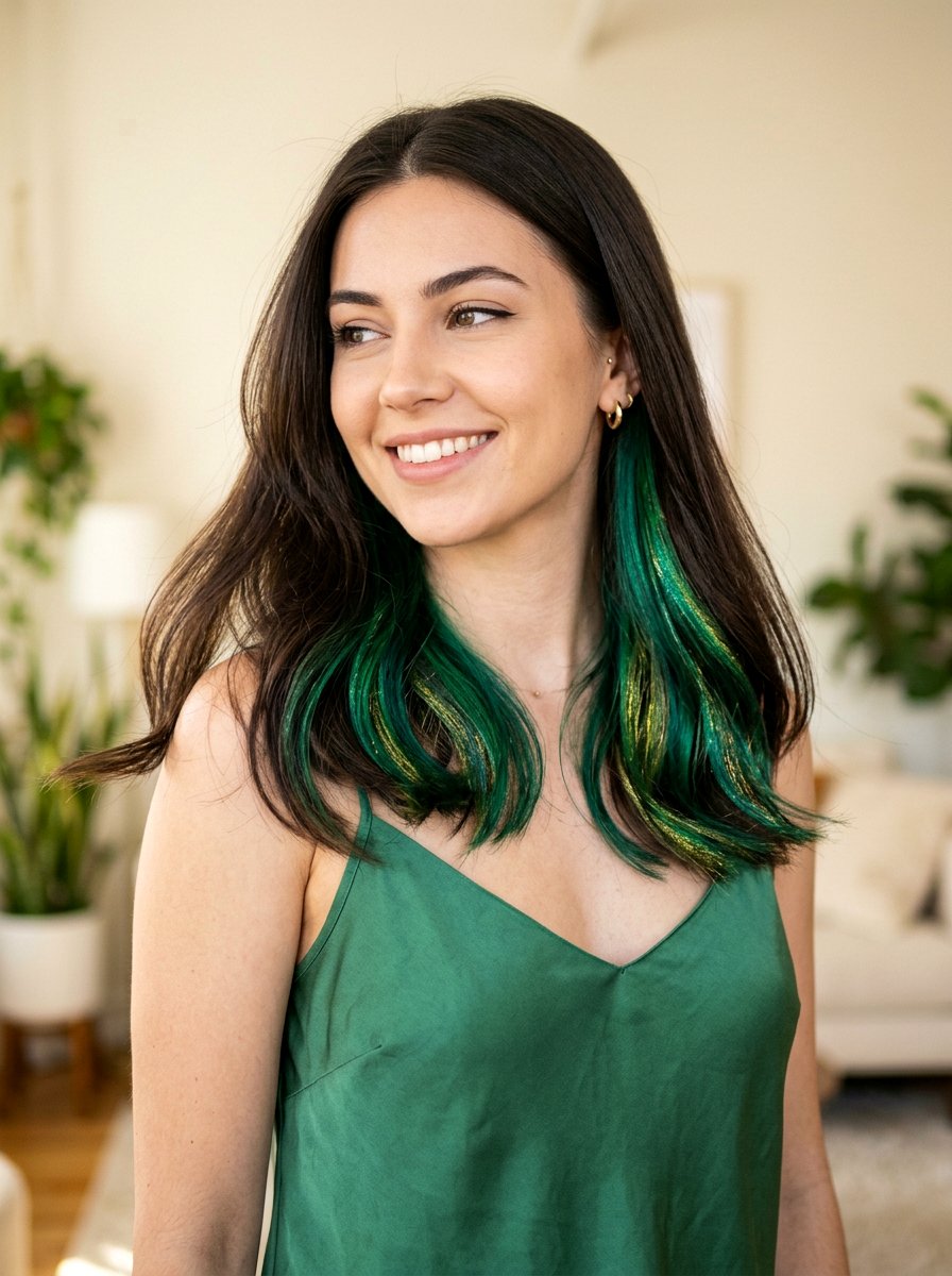 Emerald Green Holographic Peekaboo - 20 holographic peekaboo hair - 20 holographic peekaboo hair