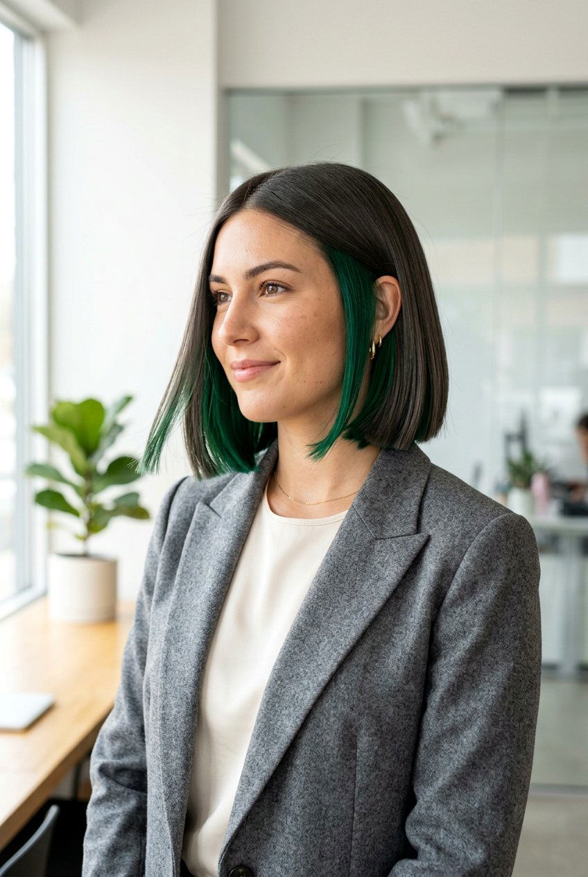 Emerald Peekaboo Bob Cut - 20 emerald peekaboo under hair - 20 emerald peekaboo under hair