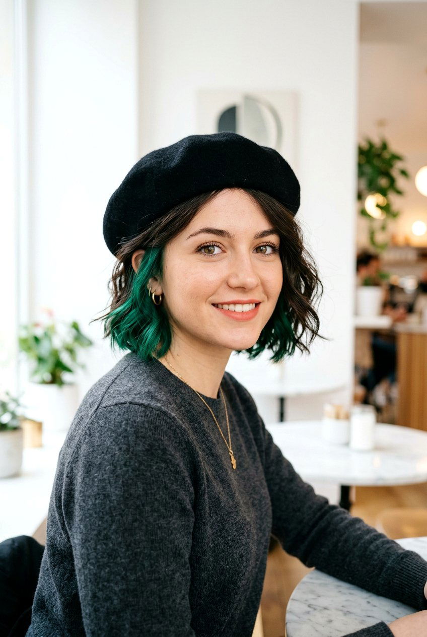 Emerald Peekaboo French Bob - 20 emerald peekaboo under hair - 20 emerald peekaboo under hair