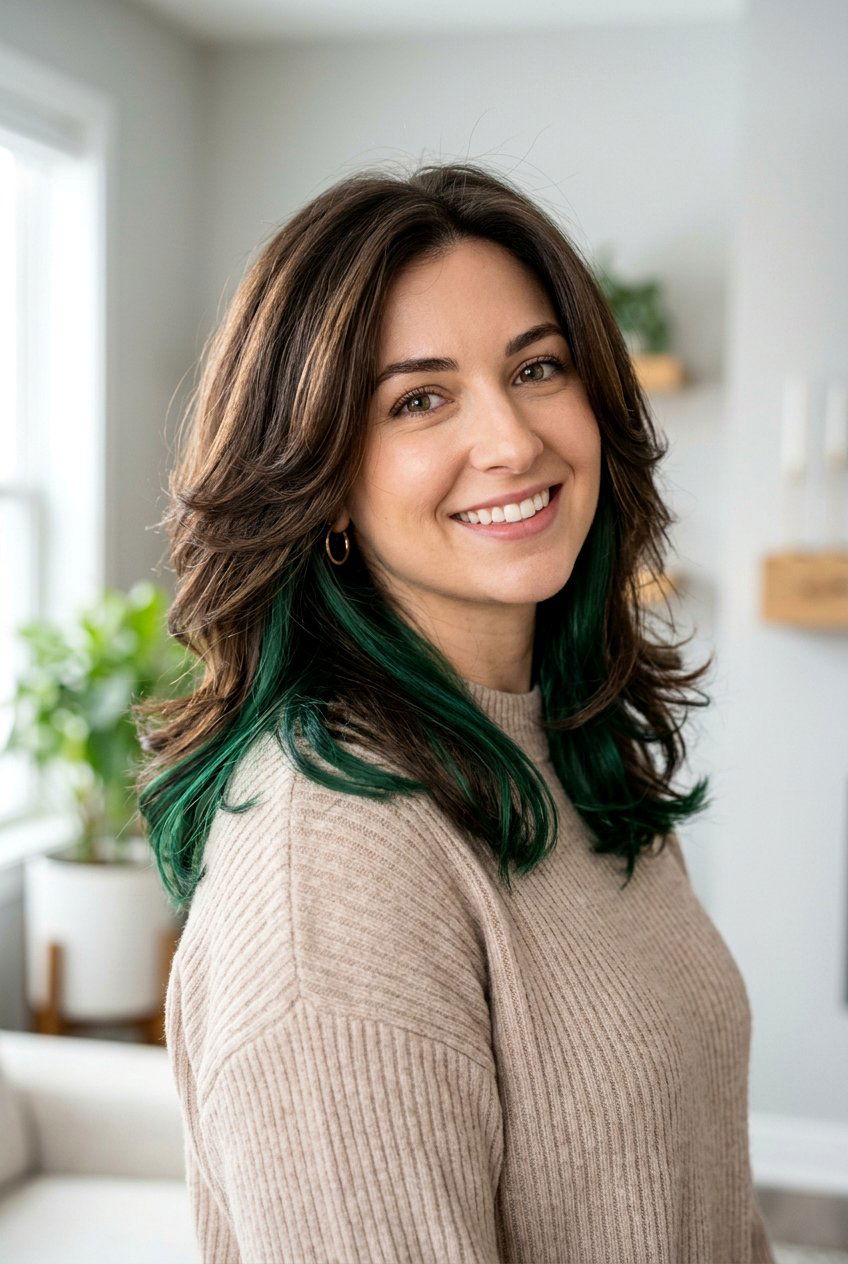 Emerald Peekaboo Hair On Brunette With Layers - 20 emerald peekaboo hair - 20 emerald peekaboo hair
