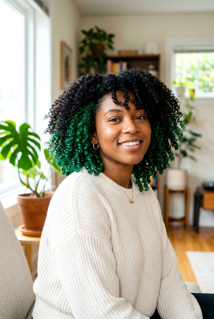 Emerald Peekaboo Hair On Curly Hair - 20 emerald peekaboo hair - 20 emerald peekaboo hair