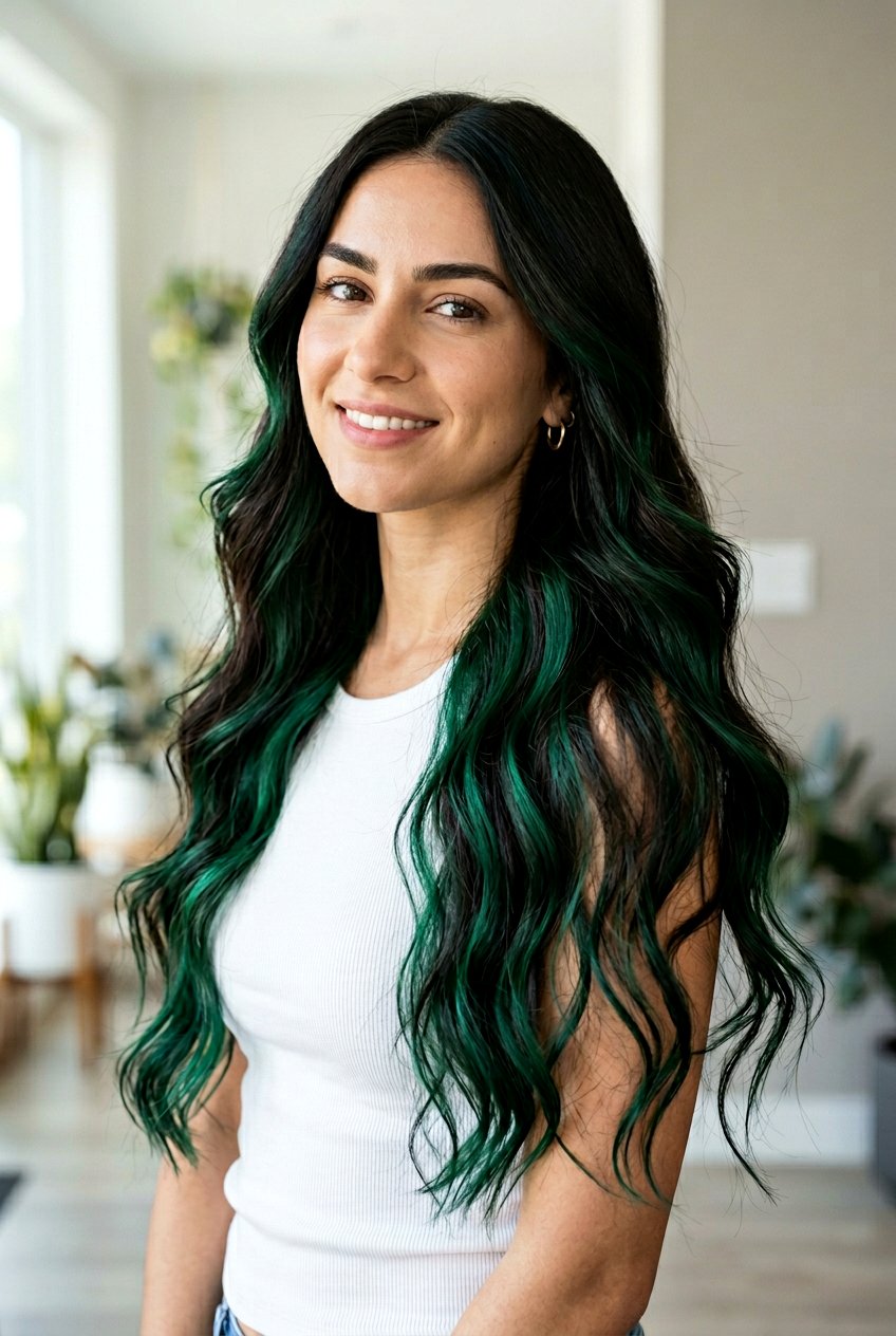 Emerald Peekaboo Hair On Long Layers - 20 emerald peekaboo hair - 20 emerald peekaboo hair