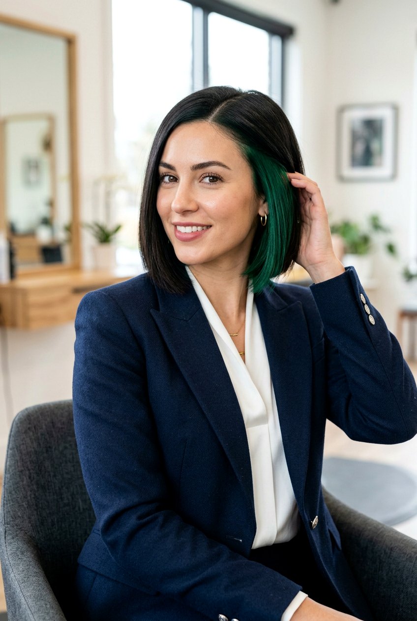 Emerald Peekaboo Hair On Short Bob - 20 emerald peekaboo hair - 20 emerald peekaboo hair