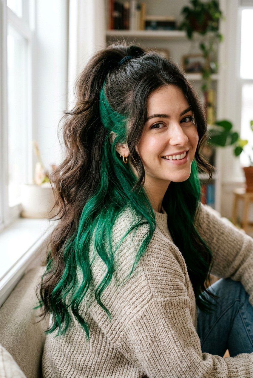 Emerald Peekaboo Hair On Thick Hair - 20 emerald peekaboo hair - 20 emerald peekaboo hair