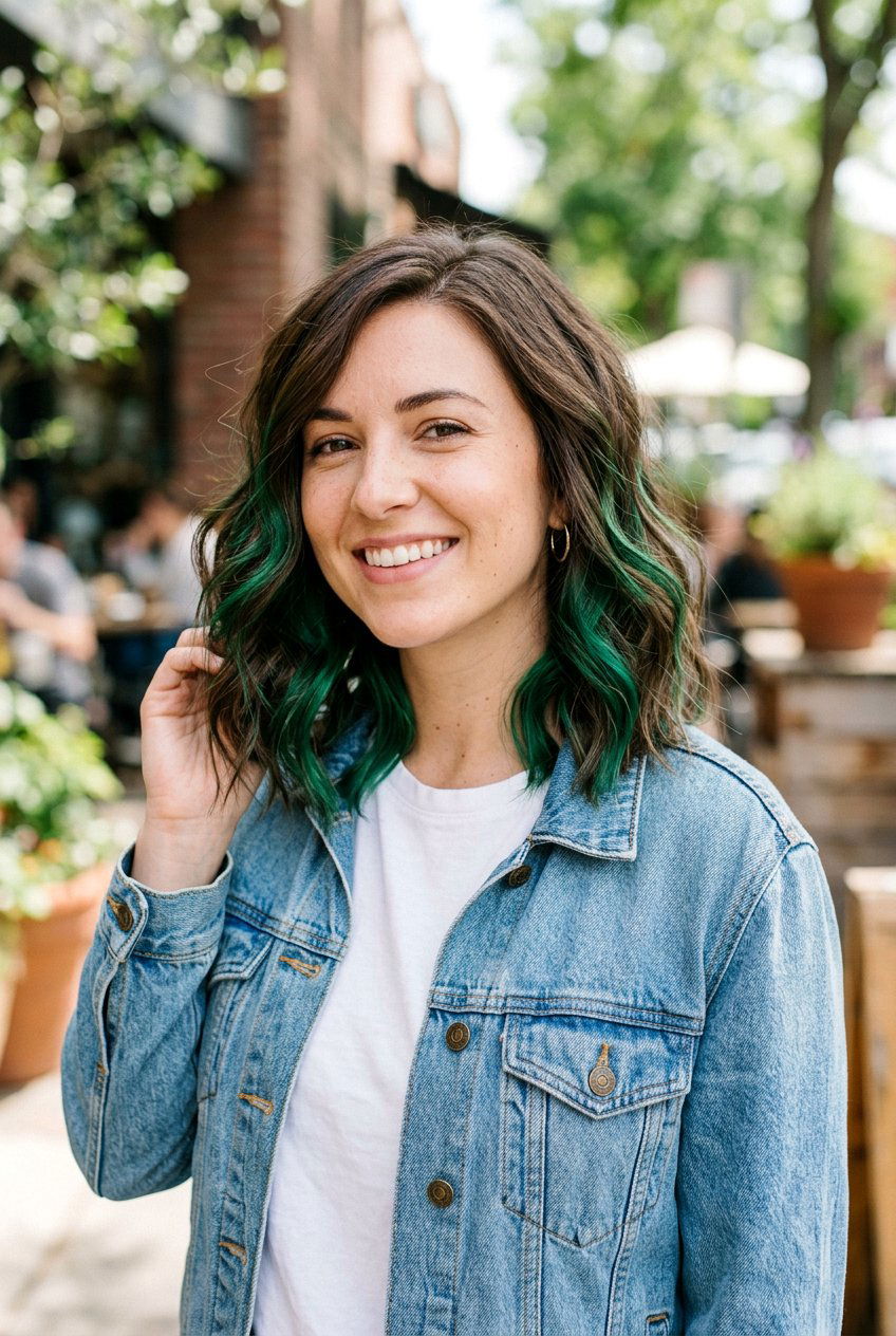 Emerald Peekaboo Hair On Wavy Lob - 20 emerald peekaboo hair - 20 emerald peekaboo hair
