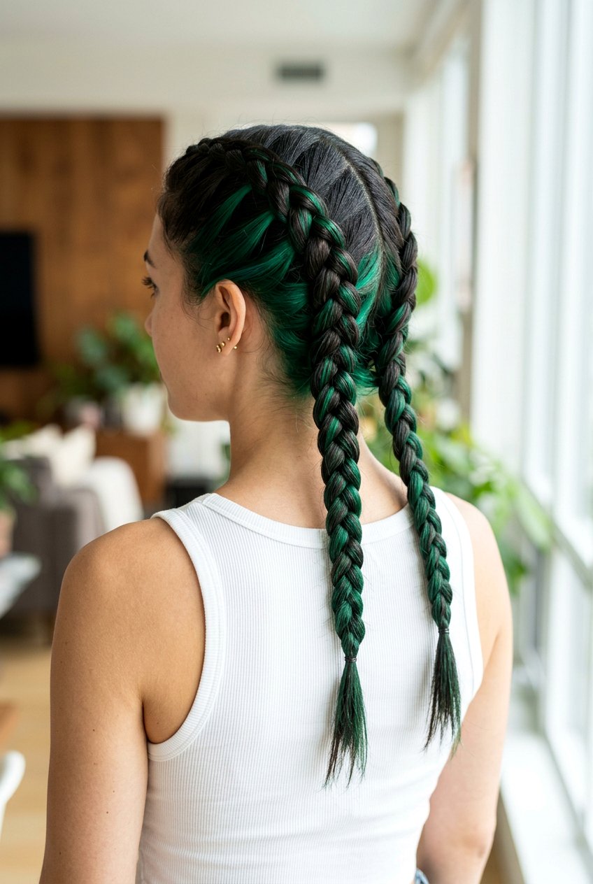 Emerald Peekaboo Hair With Braids - 20 emerald peekaboo hair - 20 emerald peekaboo hair
