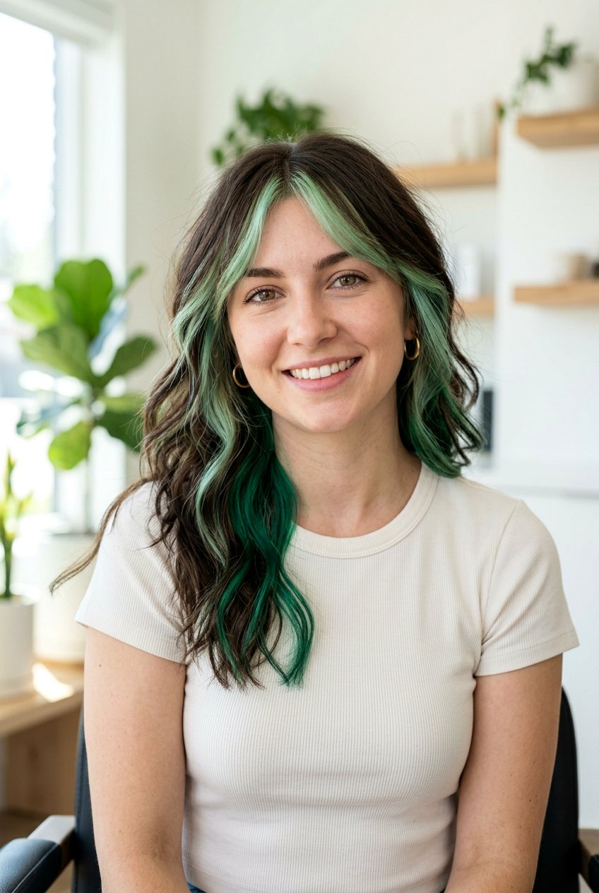 Emerald Peekaboo Hair With Face Framing Highlights - 20 emerald peekaboo hair - 20 emerald peekaboo hair