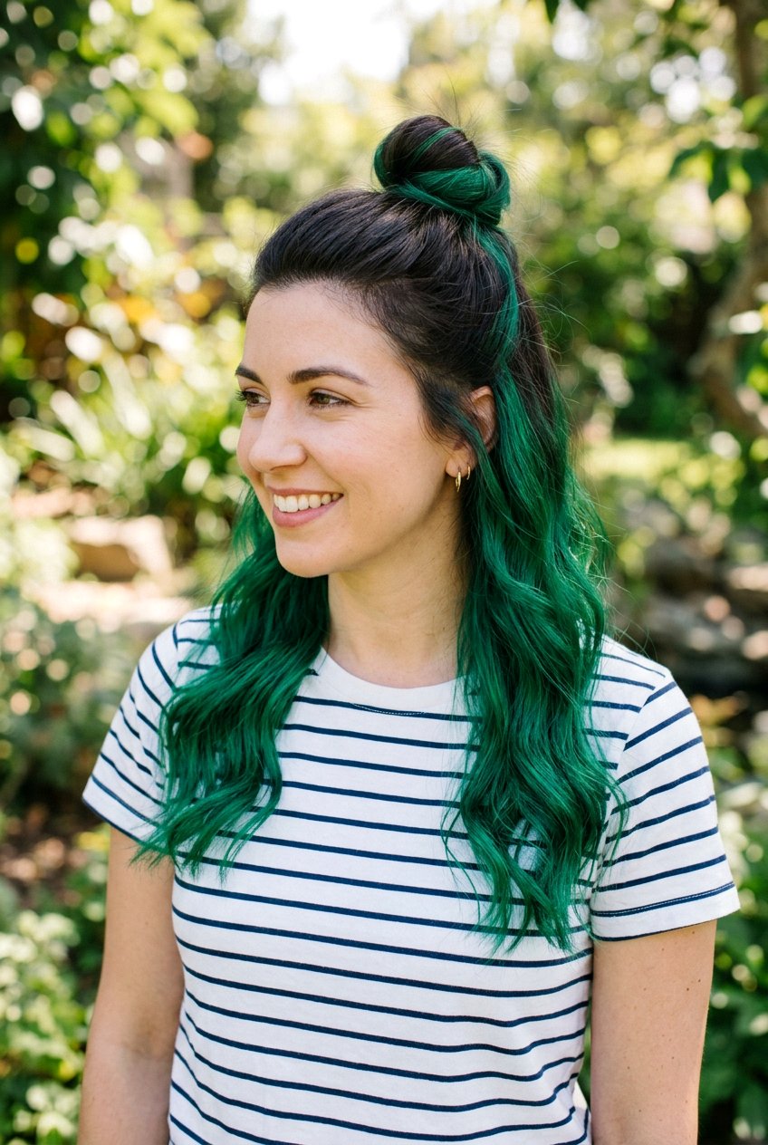 Emerald Peekaboo Half Up Half Down - 20 emerald peekaboo under hair - 20 emerald peekaboo under hair